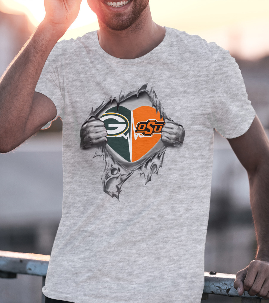 Green Bay Packers OSU Heart Logo Fusion T-Shirt