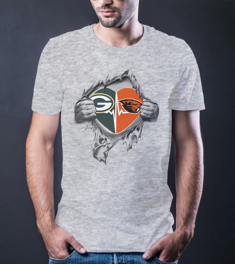 Green Bay Packers Oregon State Heart Logo With Hands T-Shirt