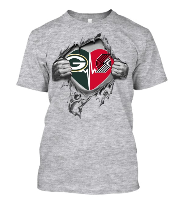 Green Bay Packers Portland Trail Blazers Heartbeat Rip Fan T-Shirt