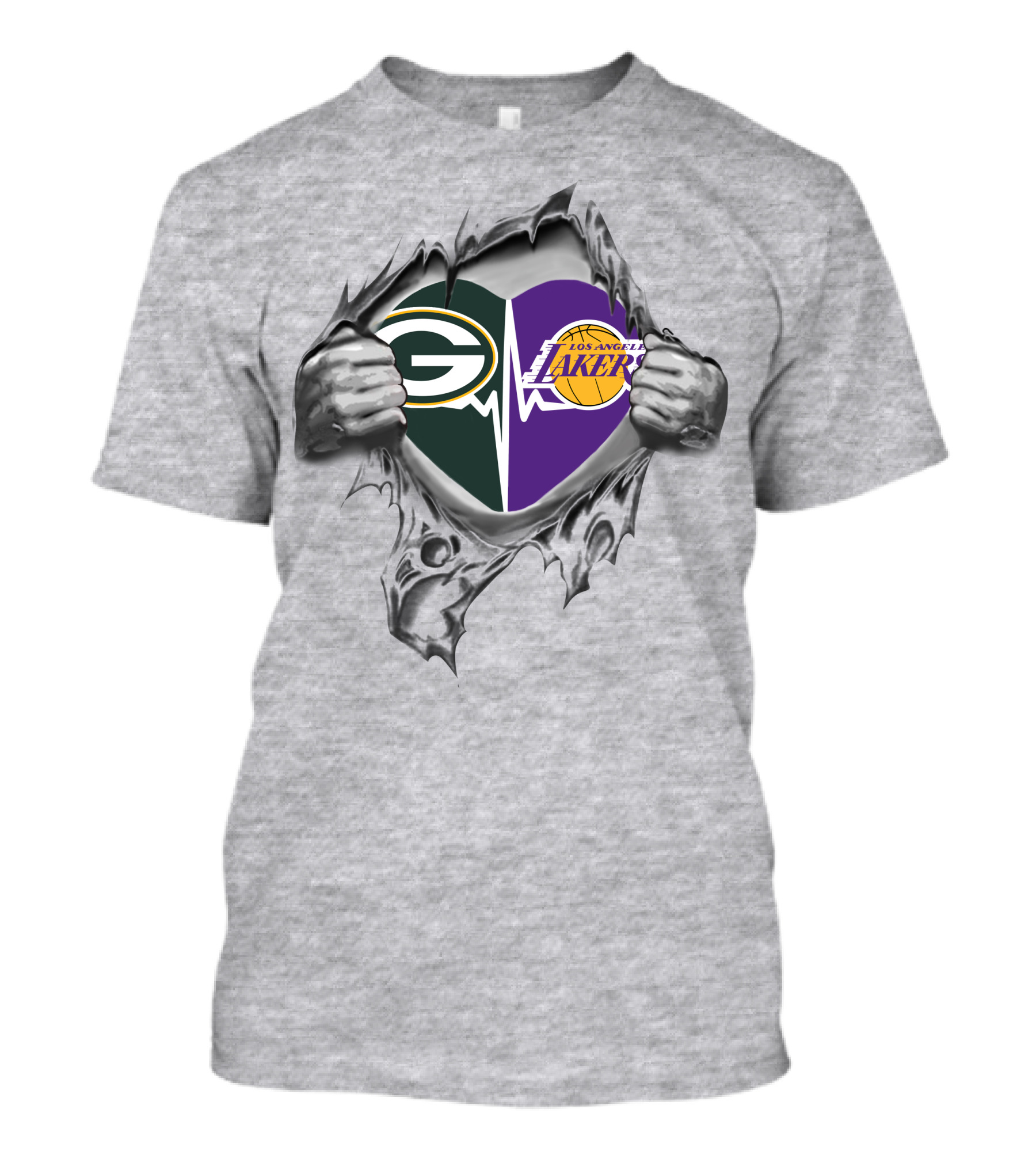 Green Bay Packers Los Angeles Lakers Heart Split Fan Pride T-Shirt