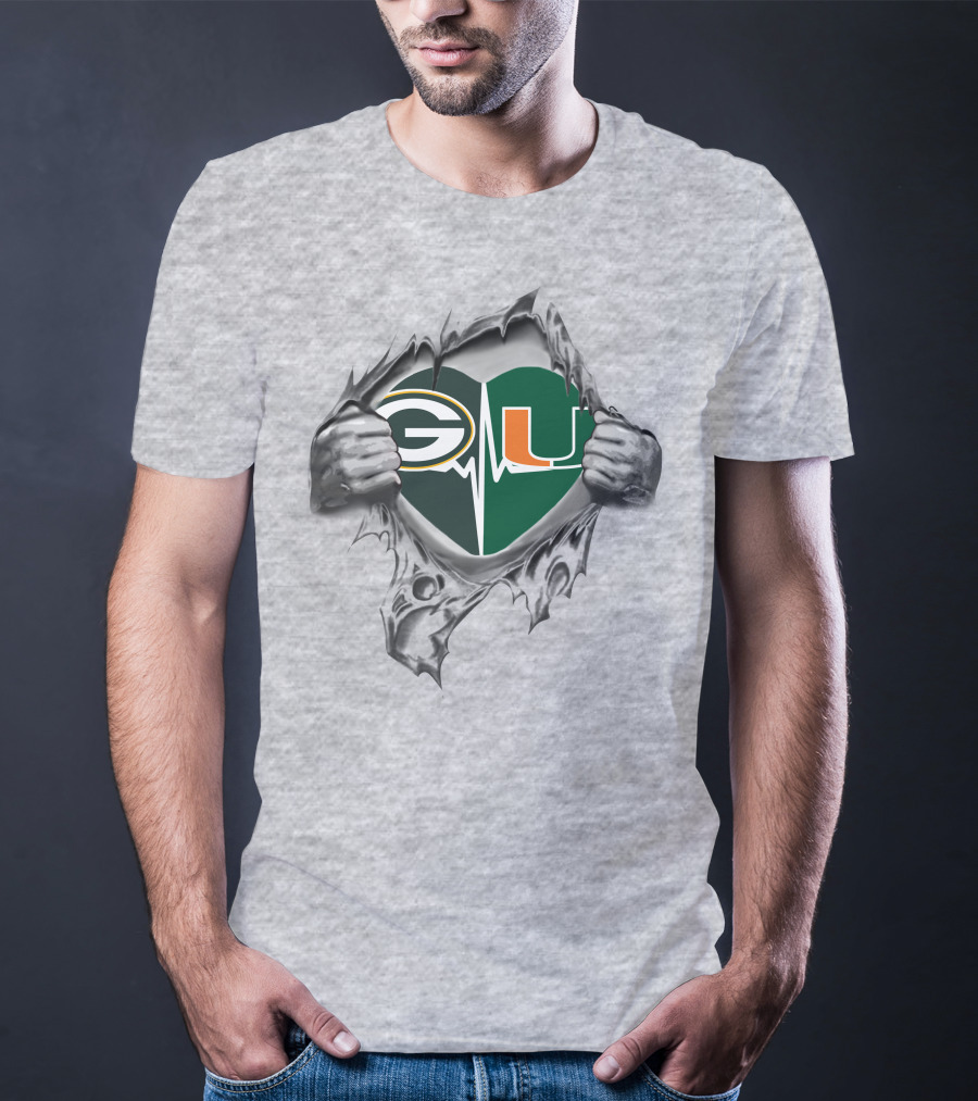 Green Bay Packers Miami Hurricanes Heartbeat T-Shirt