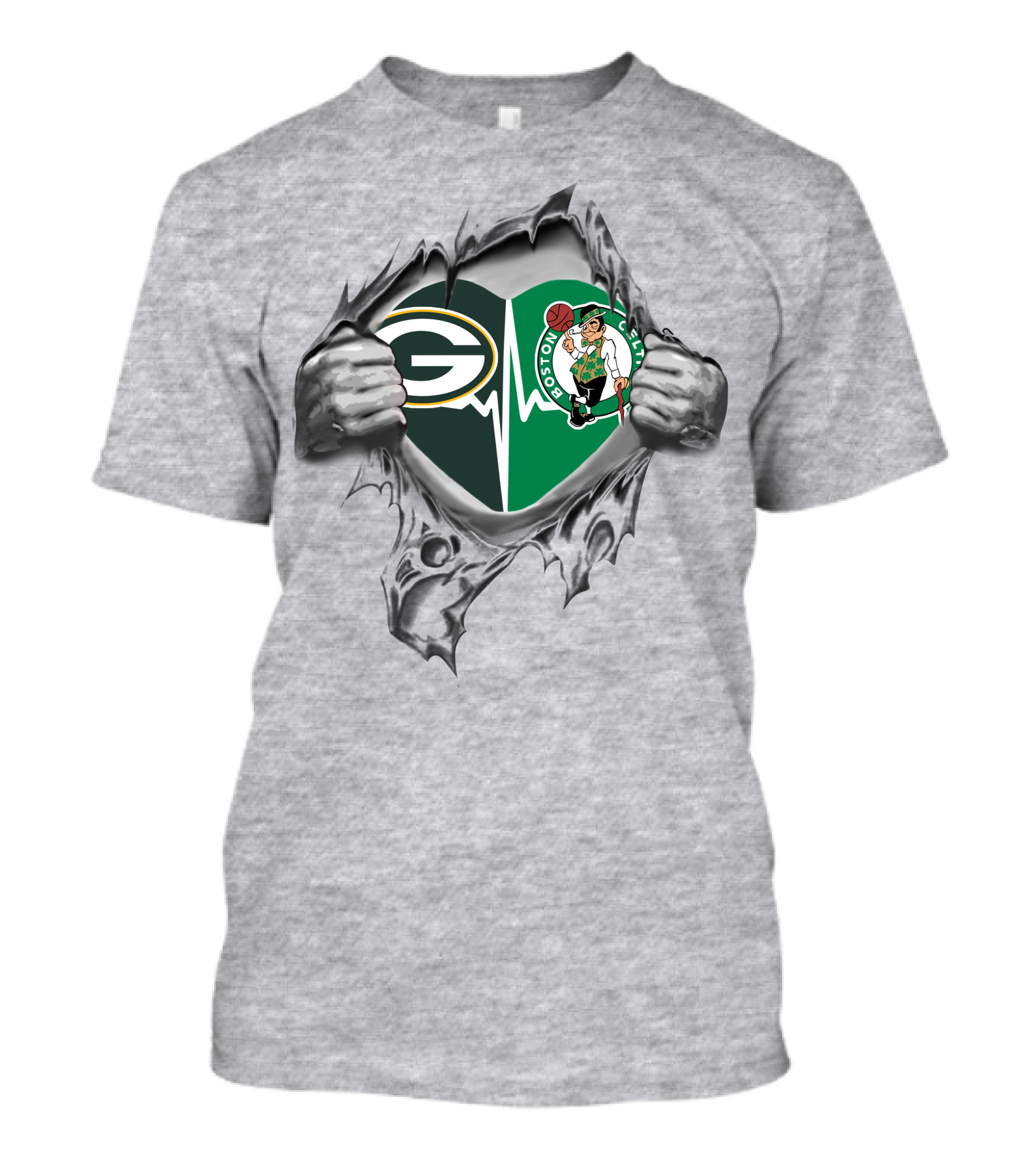 Green Bay Packers Boston Celtics Heartbeat Fusion T-Shirt