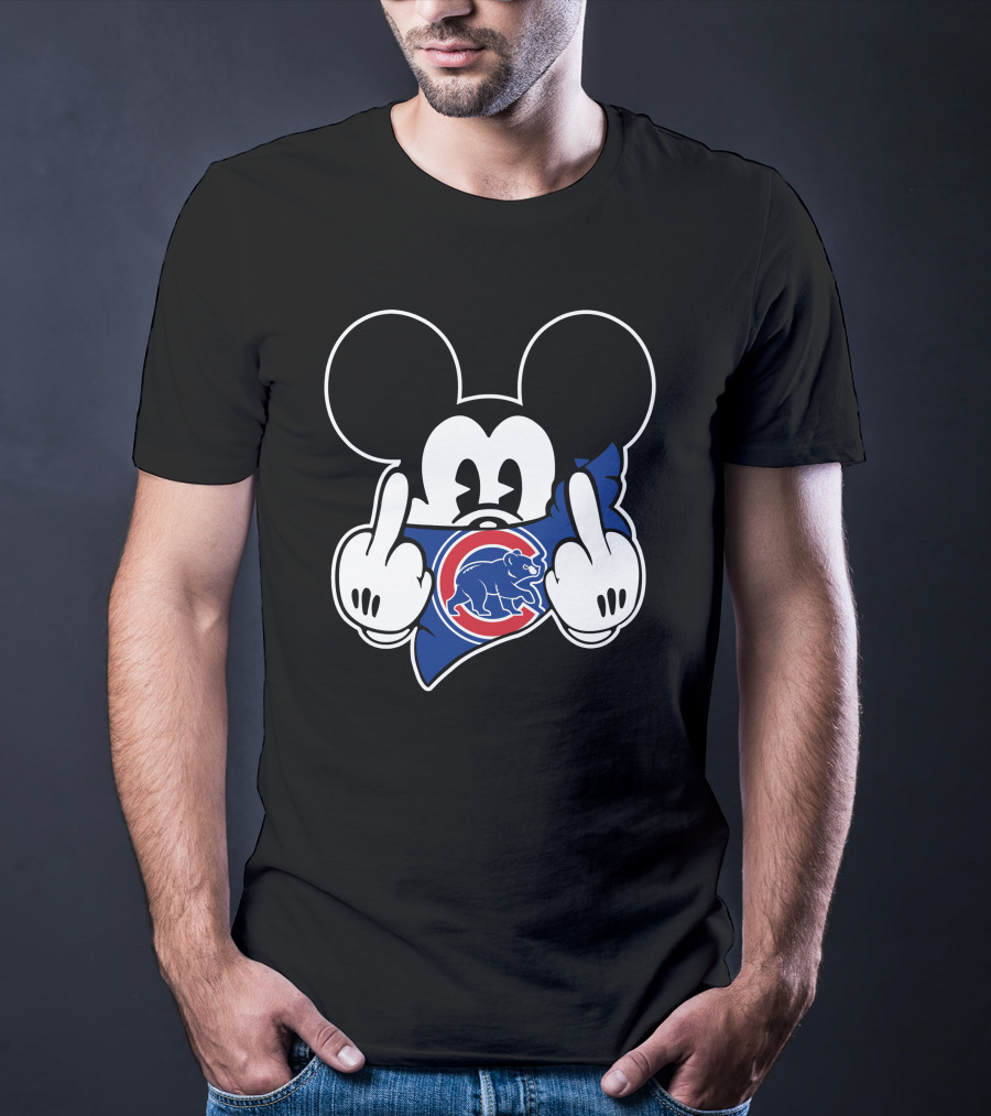 Cubs Mickey Mouse Flipping Double Middle Fingers Bandana T-Shirt