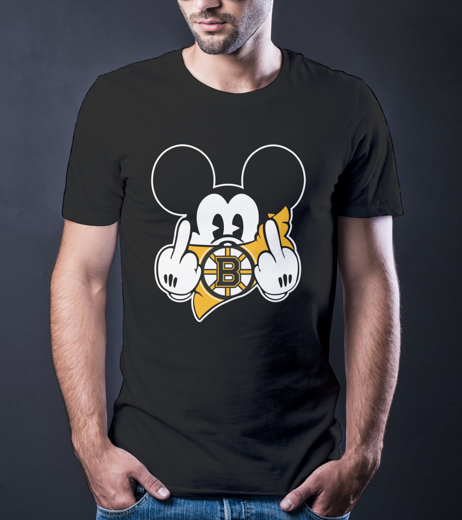 Bruins Mickey Mouse Middle Finger Salute Boston Hockey T-Shirt