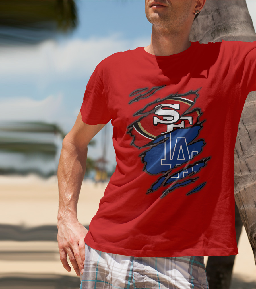 Sf 49ers And La Dodgers Logos Patchwork T-Shirt