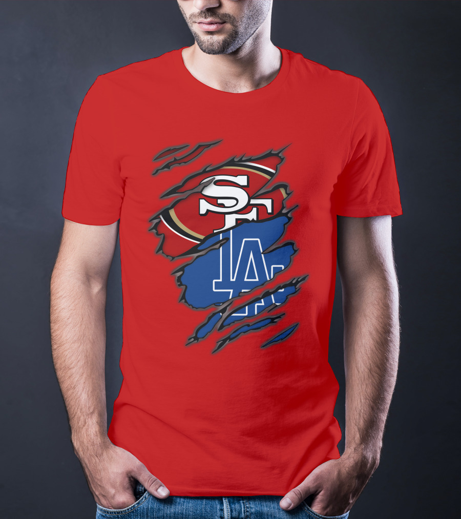 Sf 49ers And La Dodgers Logos Patchwork T-Shirt