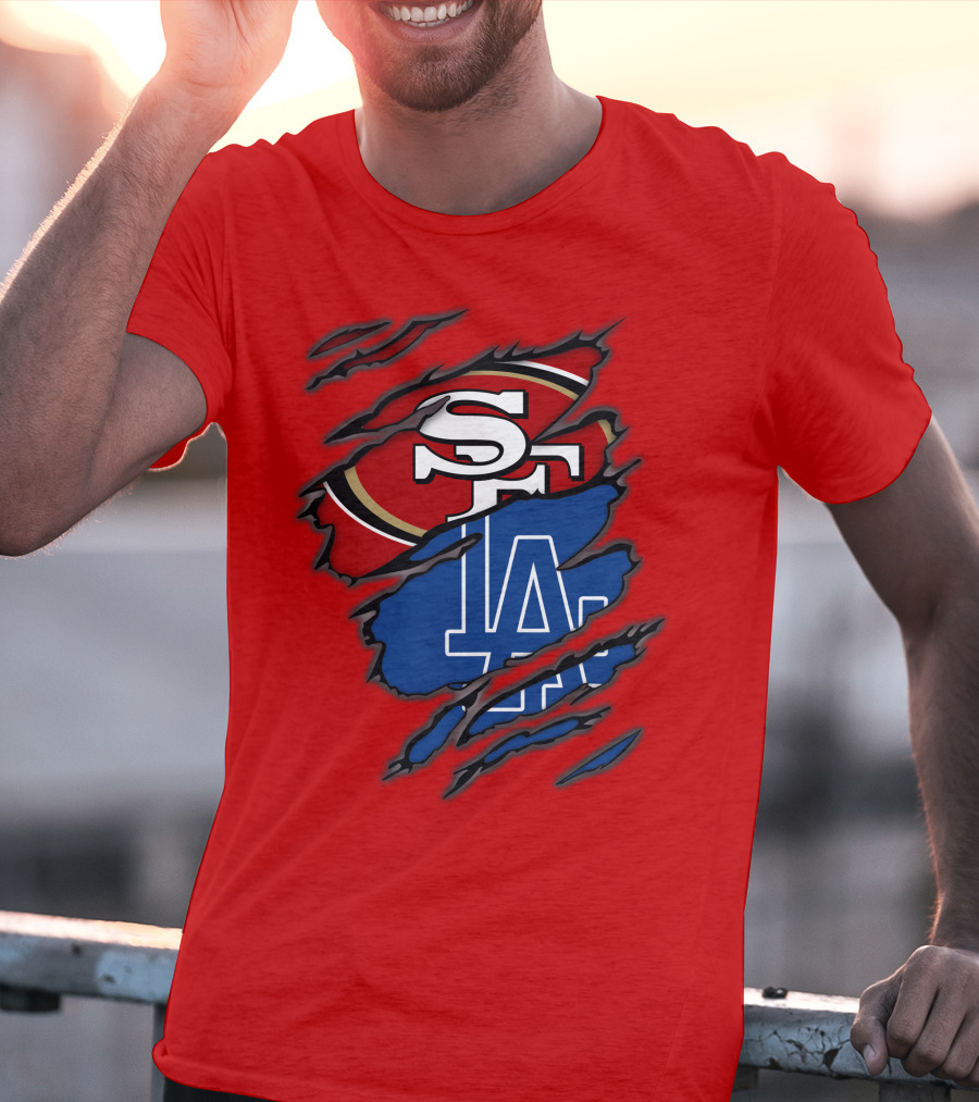 Sf 49ers And La Dodgers Logos Patchwork T-Shirt