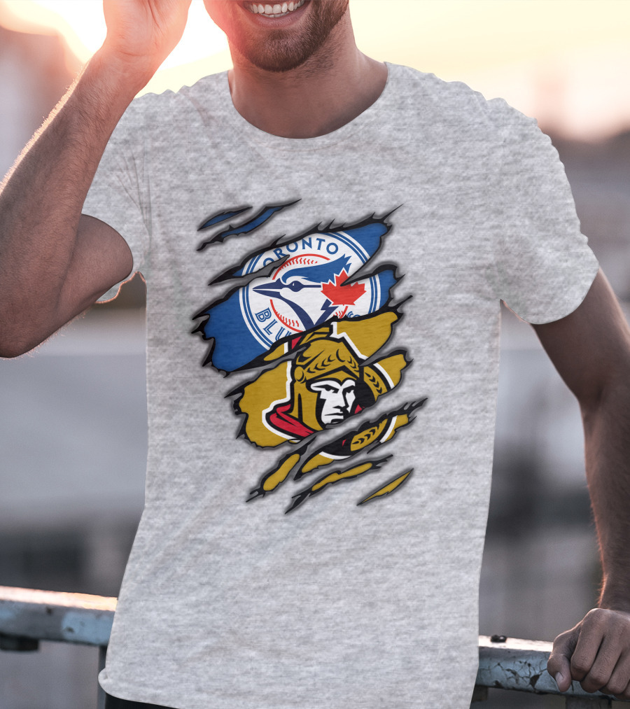 Toronto Blue Jays Ottawa Senators Dual Logo Rip T-Shirt