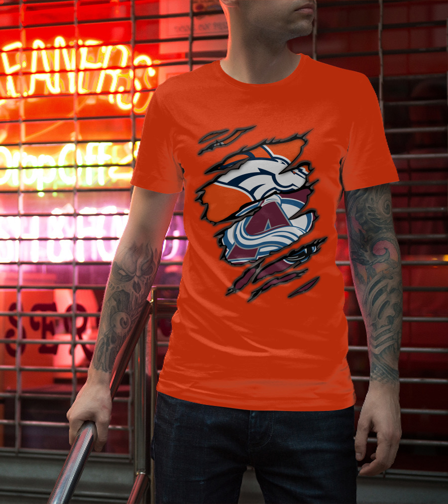 Broncos Avalanche Nfl Nhl Logo Crossover Collaboration T-Shirt
