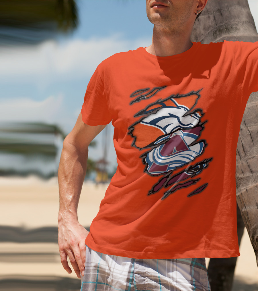 Broncos Avalanche Nfl Nhl Logo Crossover Collaboration T-Shirt