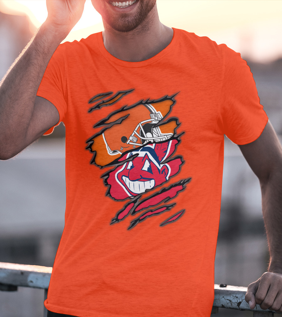 Cleveland Browns Helmet Retro Indians Chief Wahoo Claw Marks Logo Combination T-Shirt