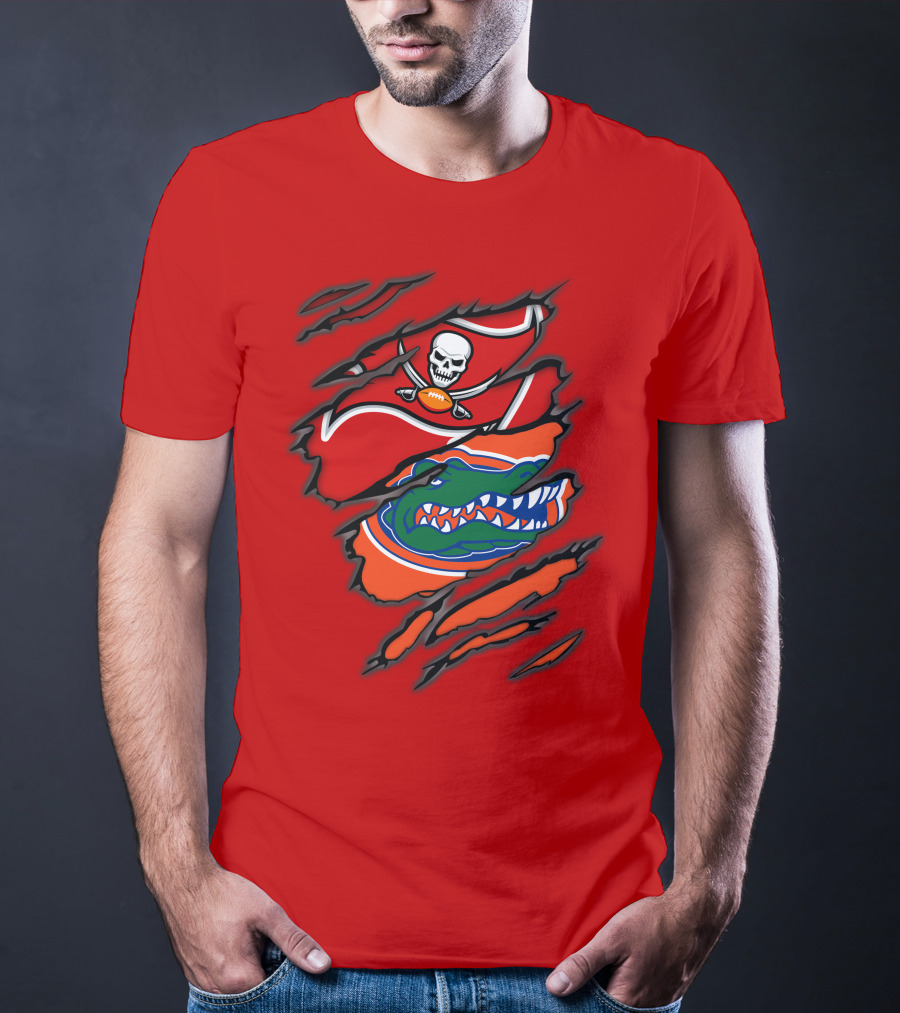 Buccaneers Gators Skull Football And Alligator Dual Logo Burst T-Shirt