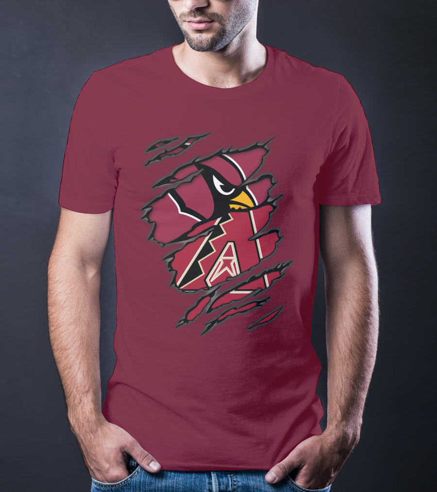 Cardinals And Diamondbacks Union Ripped Claw Marks Logo Fan T-Shirt