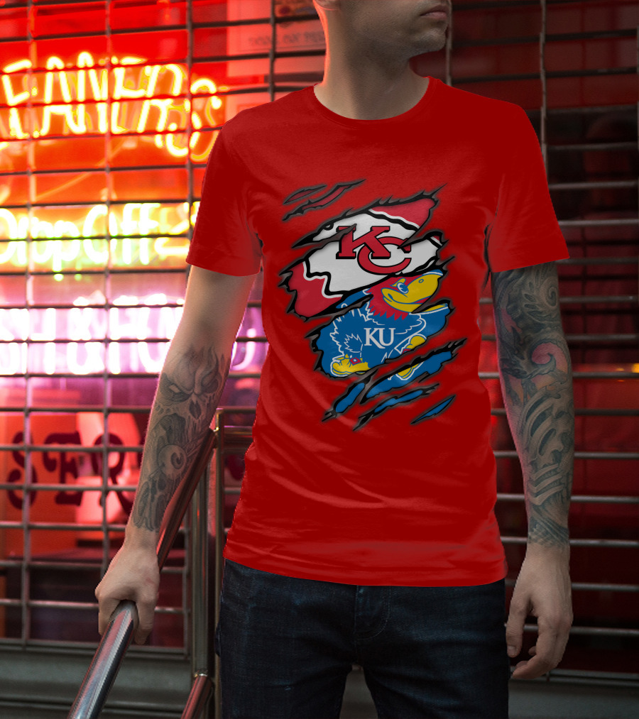 Kansas City Chiefs KC Jayhawks KU Logo Mashup T-Shirt