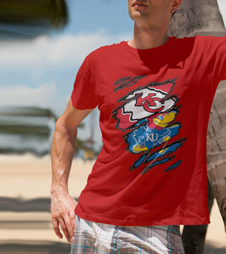 Kansas City Chiefs KC Jayhawks KU Logo Mashup T-Shirt