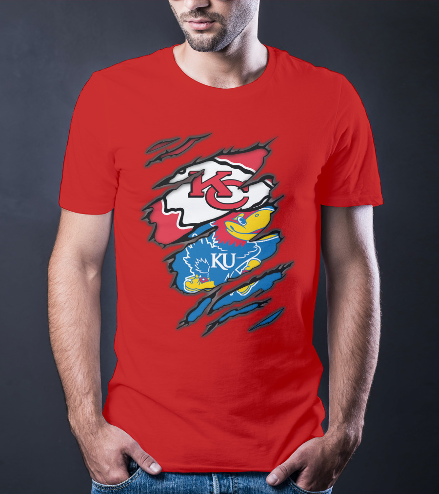 Kansas City Chiefs KC Jayhawks KU Logo Mashup T-Shirt