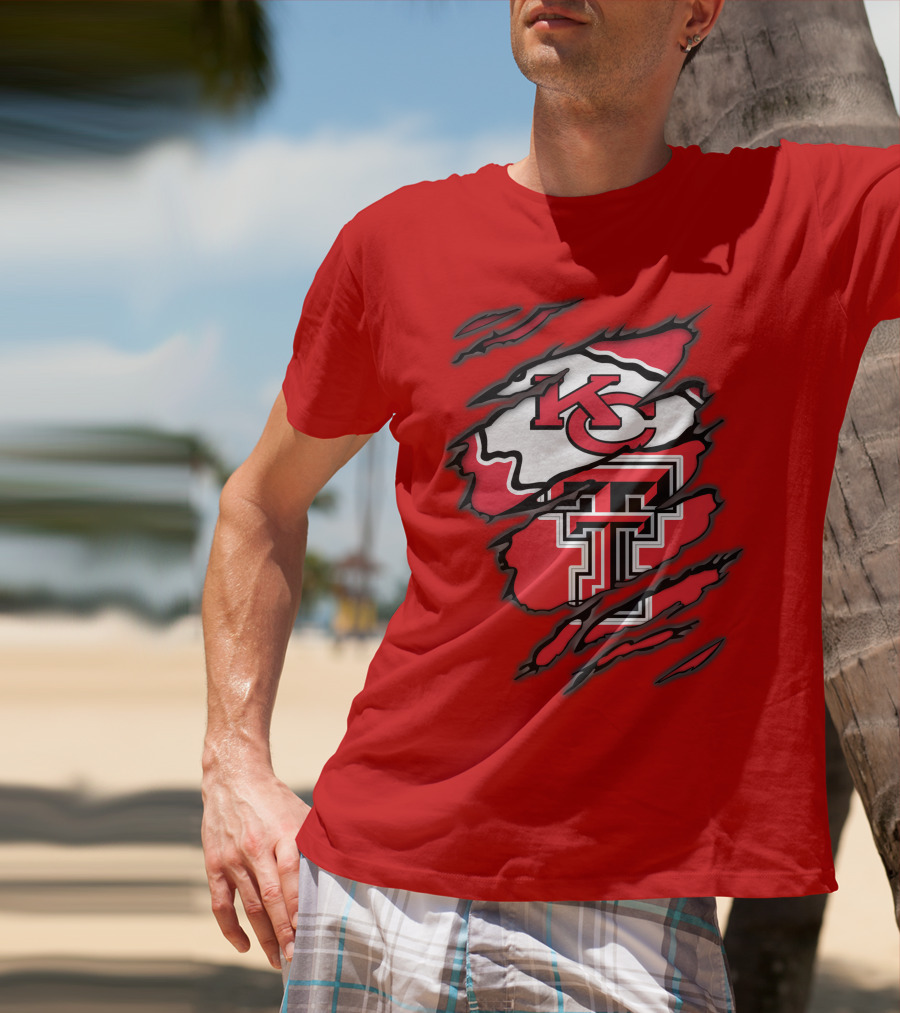 Kansas City Chiefs Texas Tech Red Raiders Logo Fusion T-Shirt