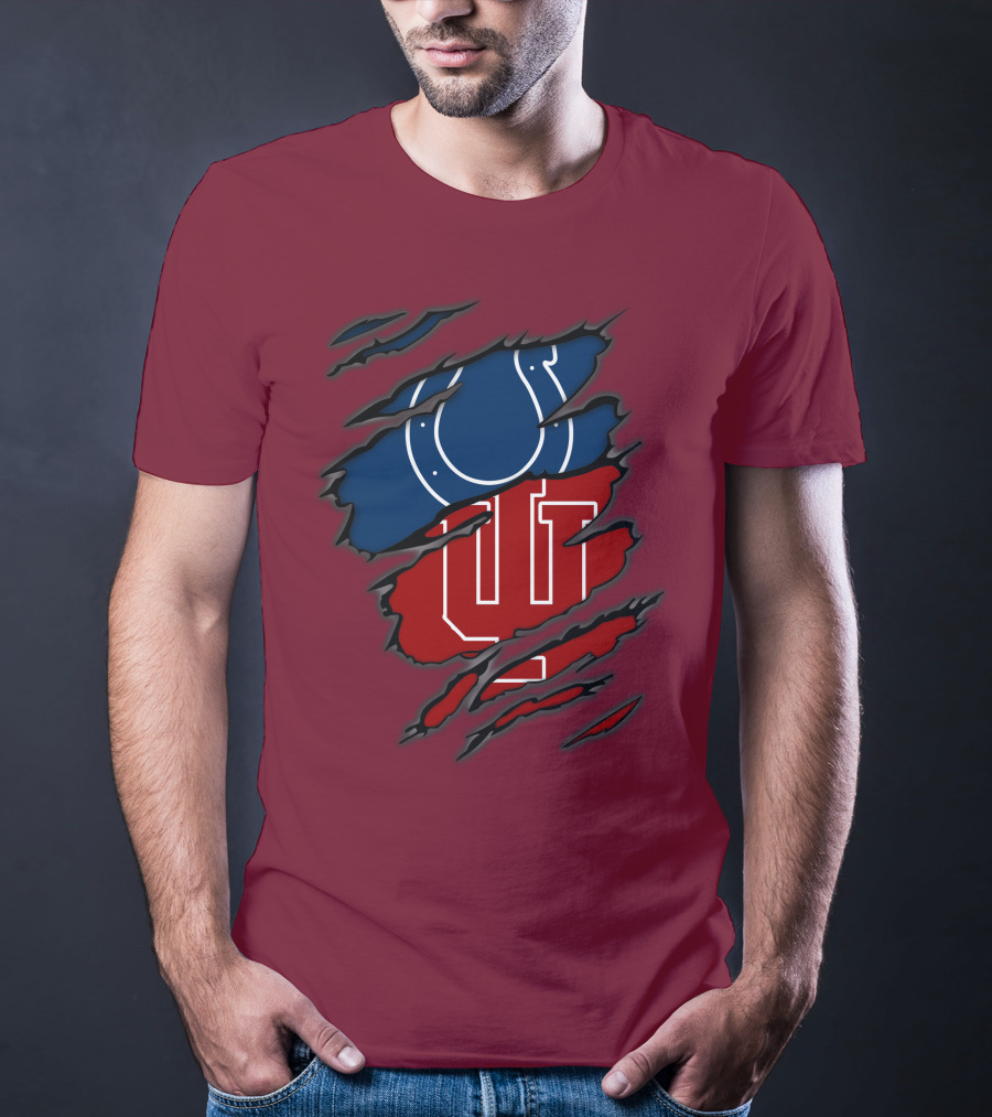 Colts Hoosiers Blue Horseshoe Red Interlocking IU T-Shirt