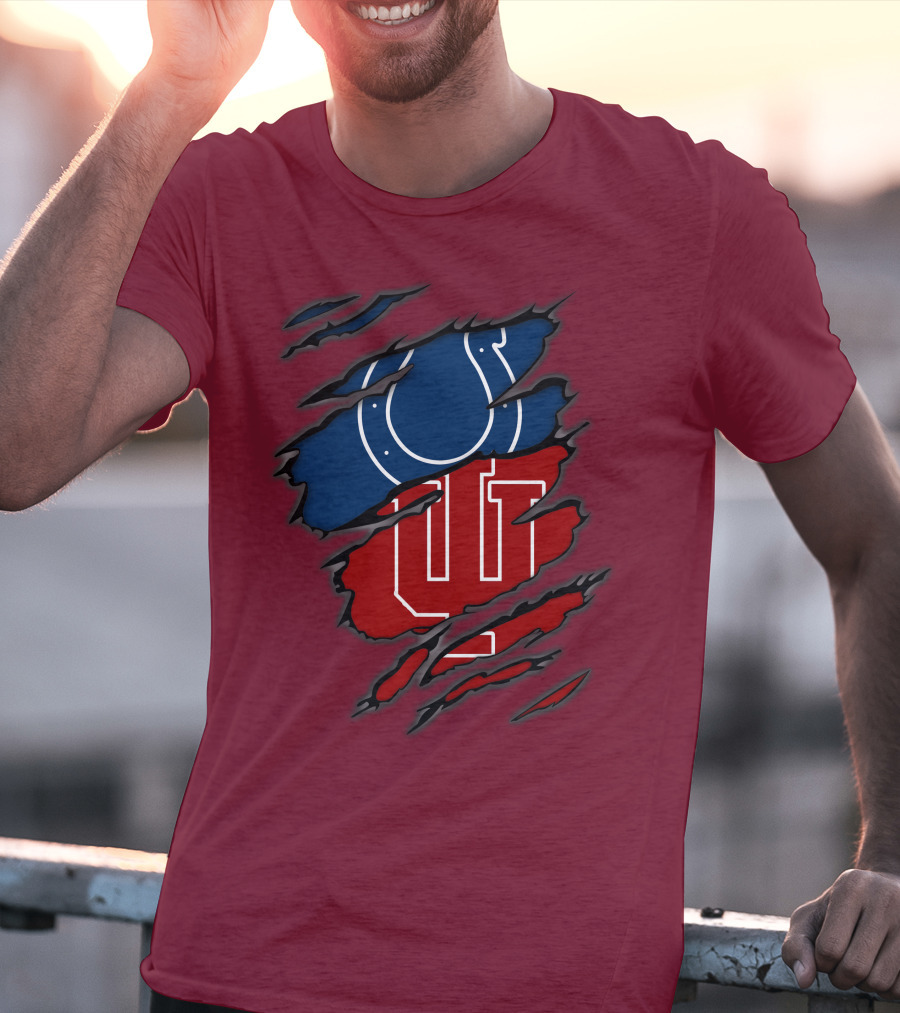 Colts Hoosiers Blue Horseshoe Red Interlocking IU T-Shirt