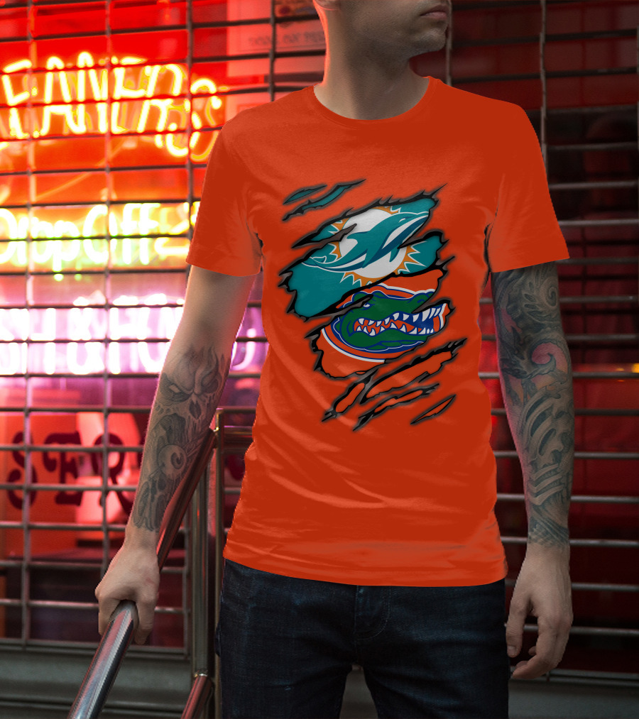 Miami Dolphins Florida Gators Logo Rip T-Shirt