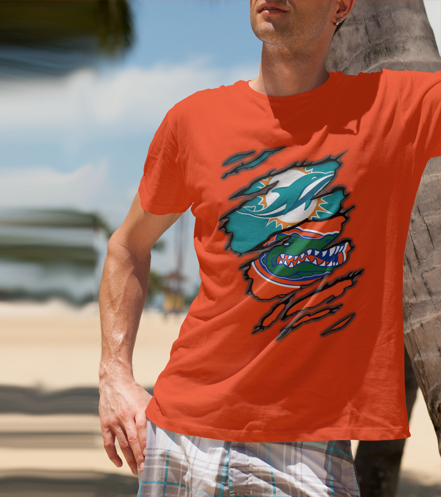 Miami Dolphins Florida Gators Logo Rip T-Shirt