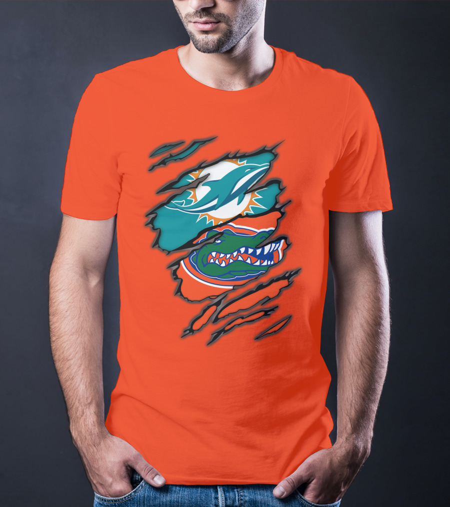 Miami Dolphins Florida Gators Logo Rip T-Shirt
