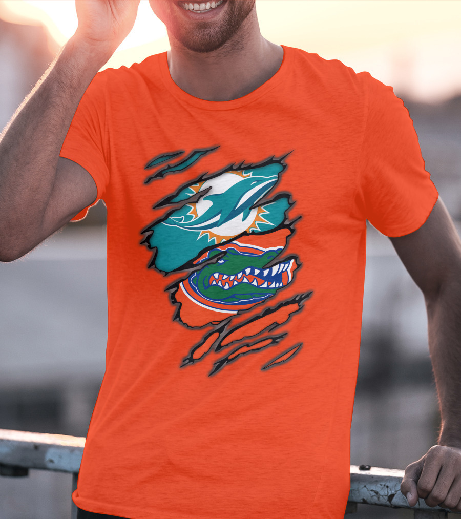 Miami Dolphins Florida Gators Logo Rip T-Shirt