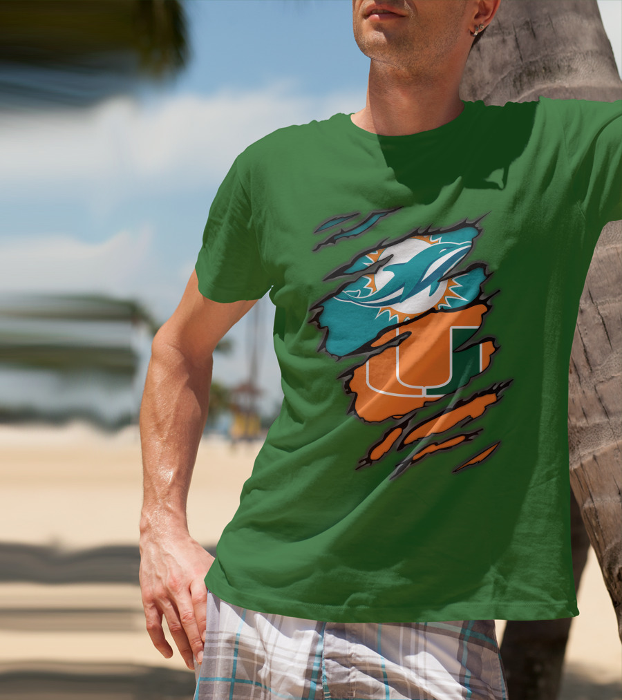 Miami Dolphins Miami Hurricanes Logo Blend T-Shirt