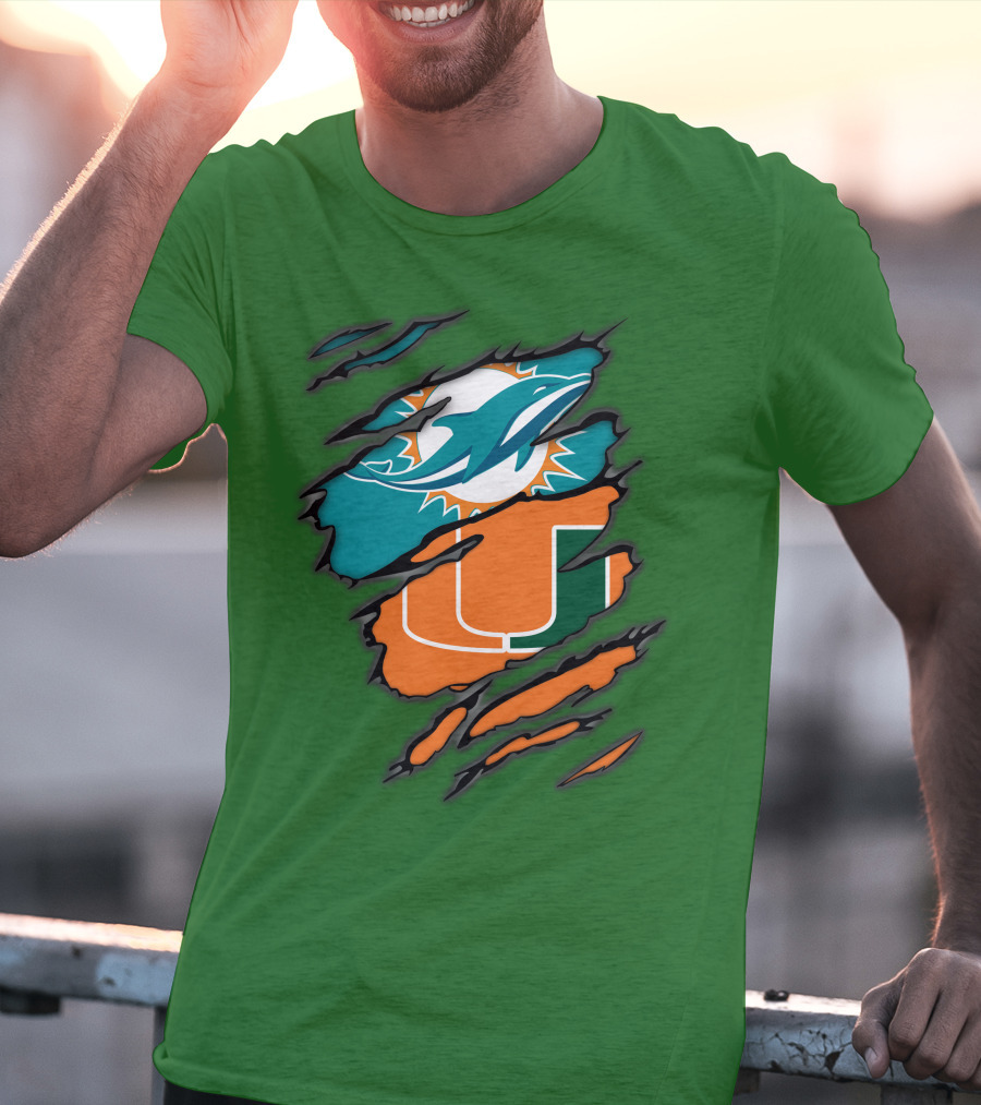 Miami Dolphins Miami Hurricanes Logo Blend T-Shirt