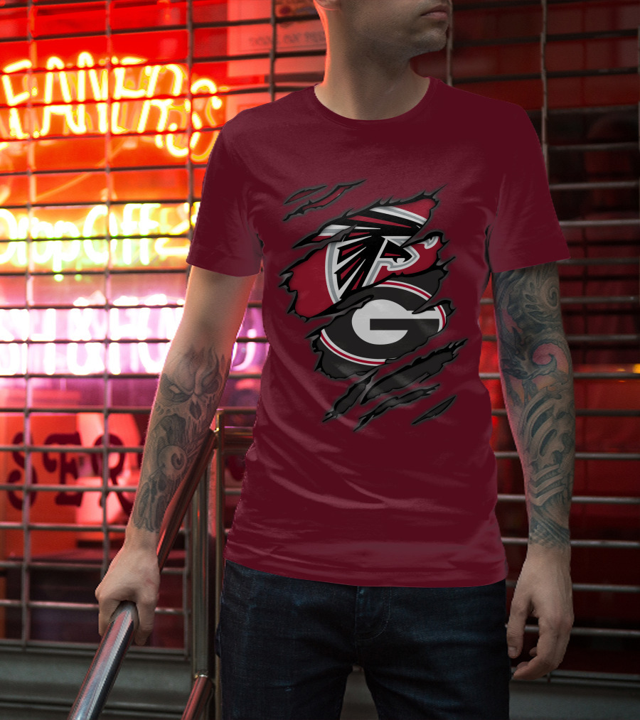 Atlanta Falcons Georgia Bulldogs Claw Marks Logo Combo T-Shirt