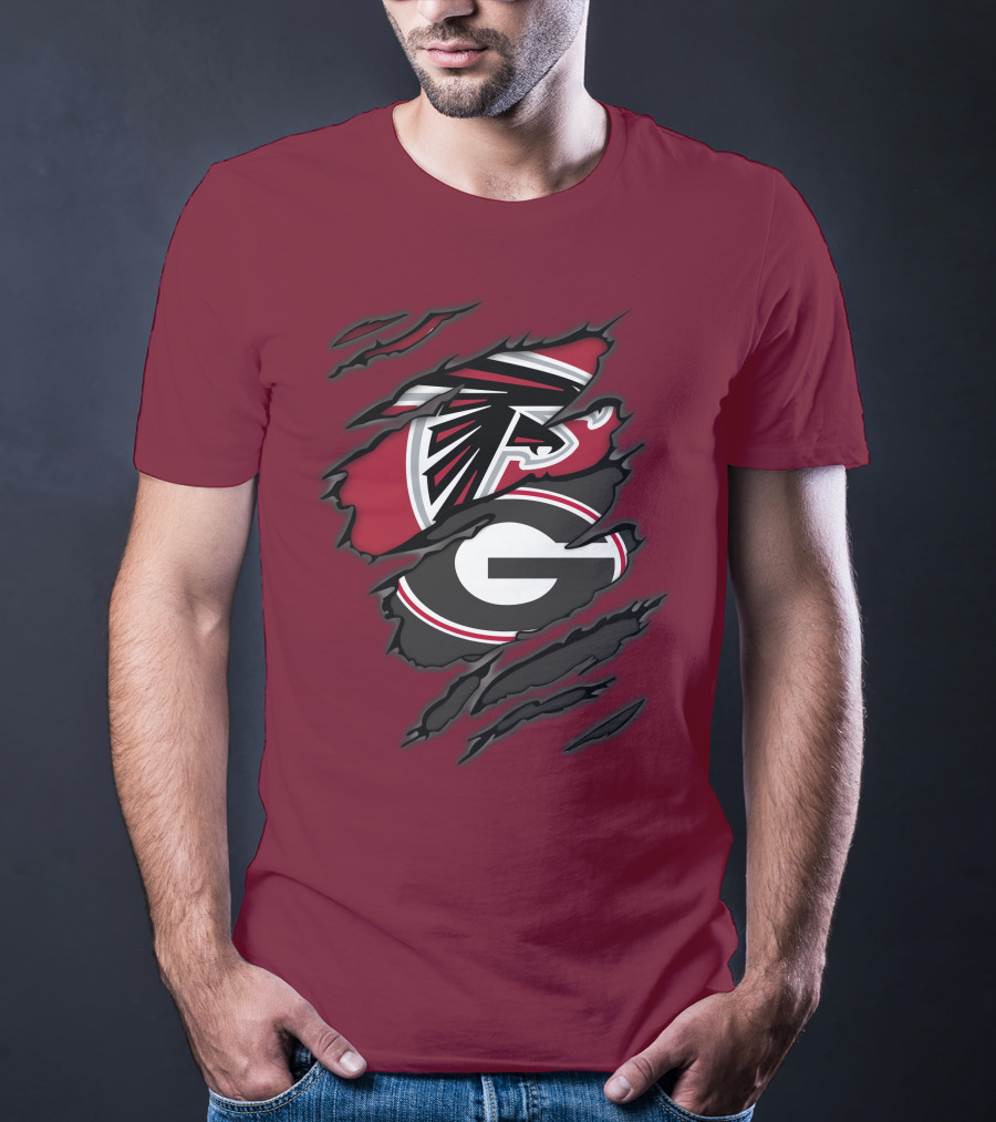 Atlanta Falcons Georgia Bulldogs Claw Marks Logo Combo T-Shirt