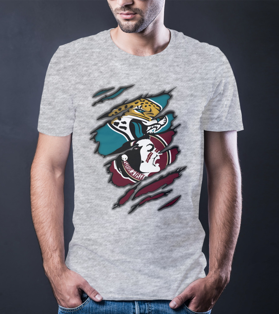 Jacksonville Jaguars And Florida State Seminoles Logo Crossover T-Shirt