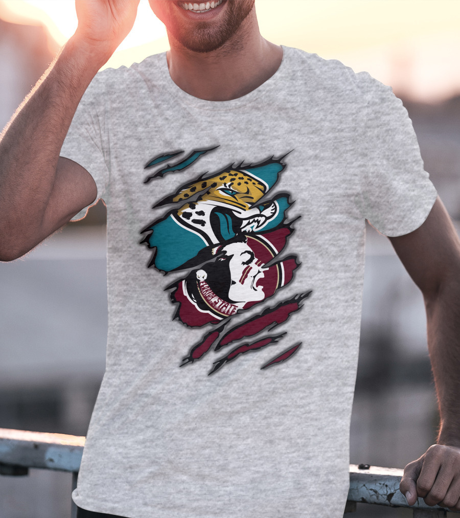 Jacksonville Jaguars And Florida State Seminoles Logo Crossover T-Shirt