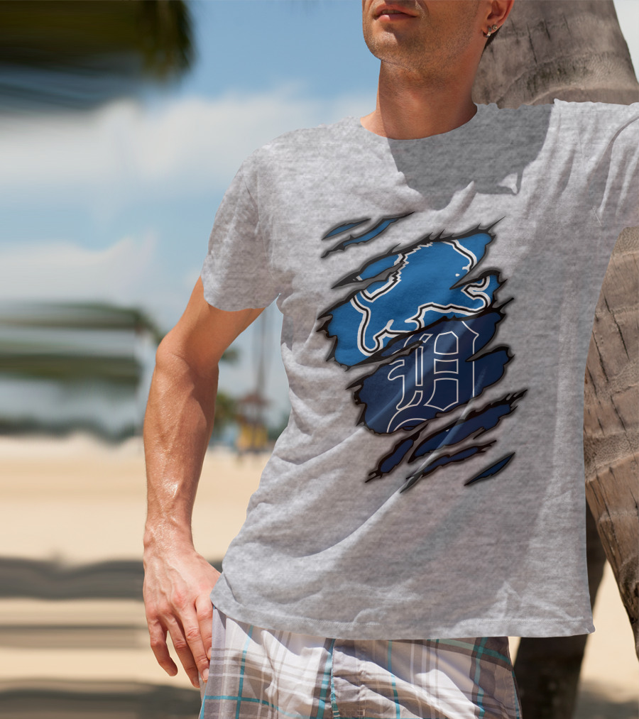 Detroit Lions Tigers Blue Claw Marks T-Shirt