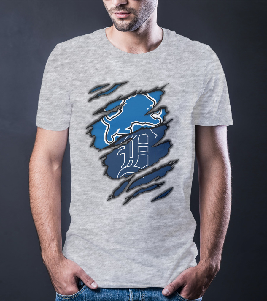 Detroit Lions Tigers Blue Claw Marks T-Shirt