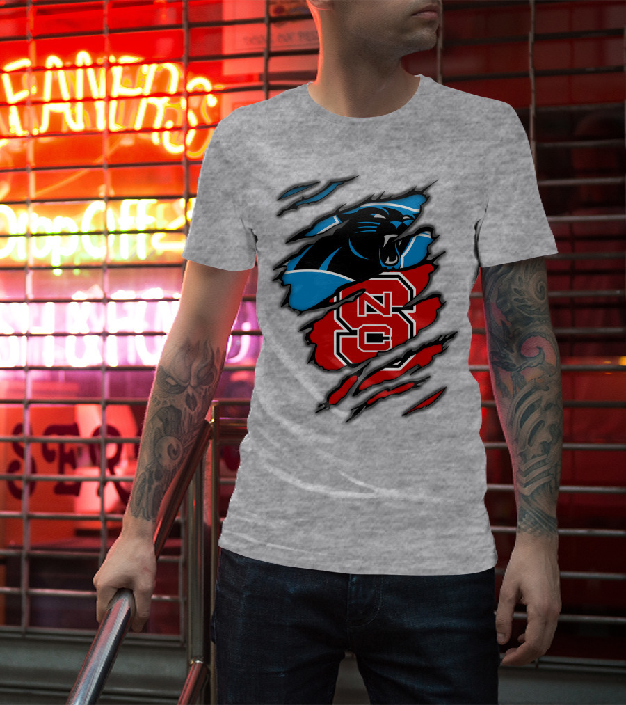 Carolina Panthers Nc State Wolfpack Claw Mark Logo Mashup T-Shirt