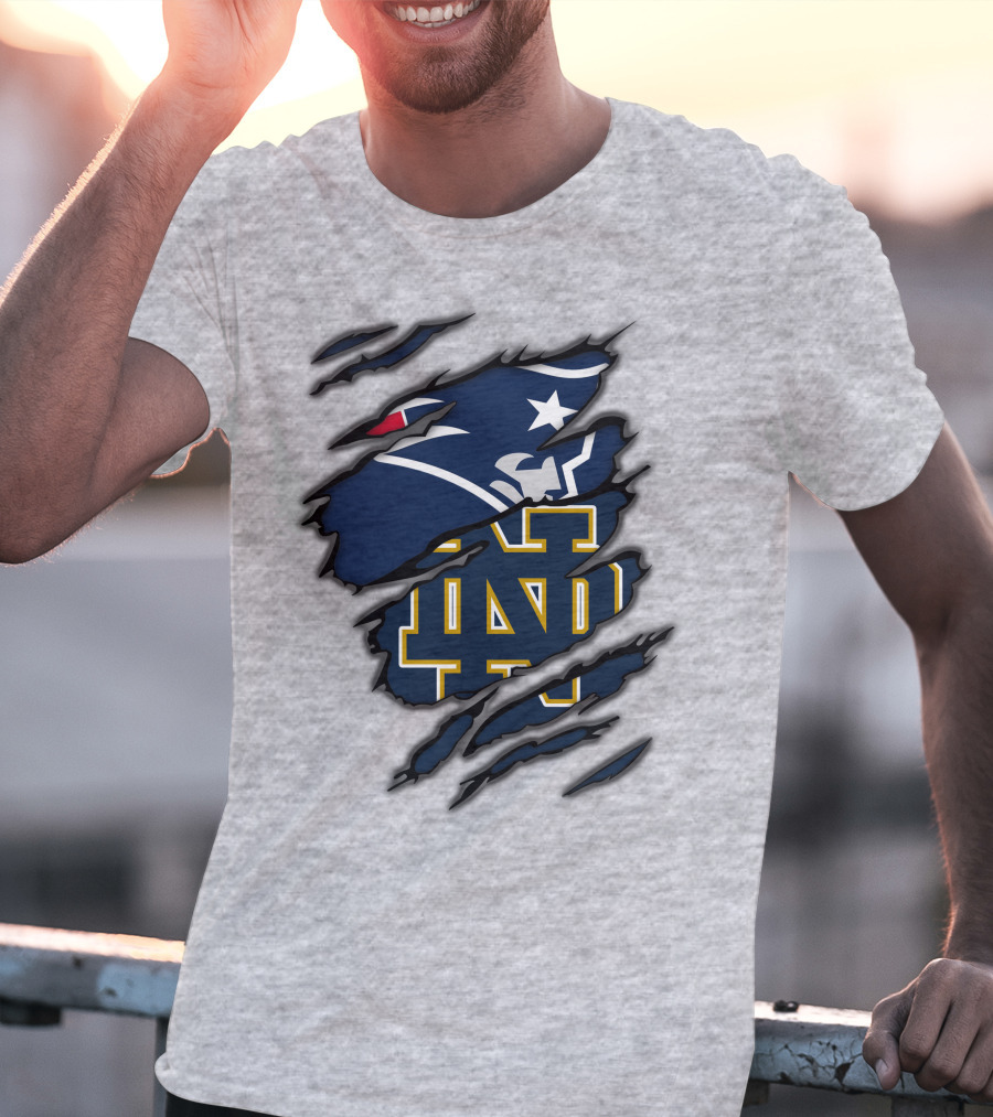 New England Patriots Notre Dame Fighting Irish Logo Mashup T-Shirt
