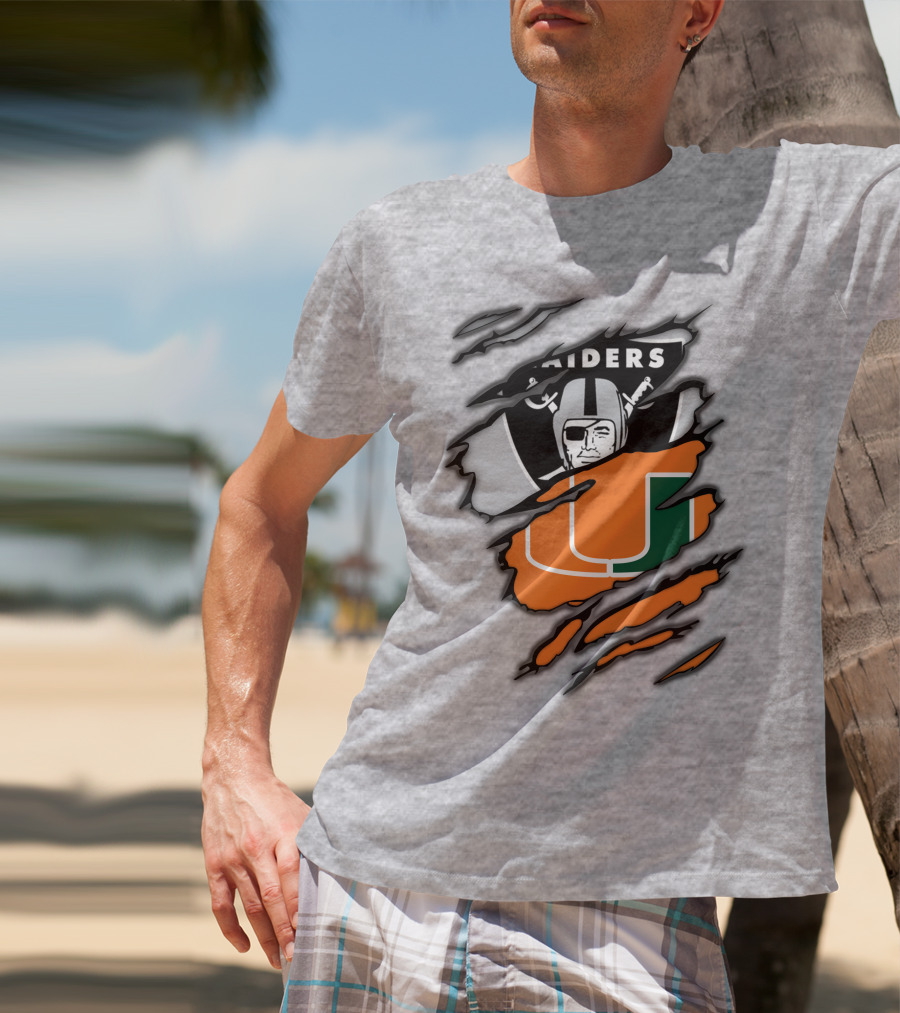 Raiders And Miami Hurricanes Split T-Shirt