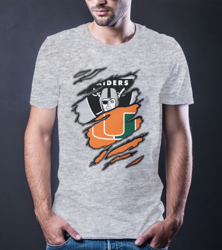 Raiders And Miami Hurricanes Split T-Shirt