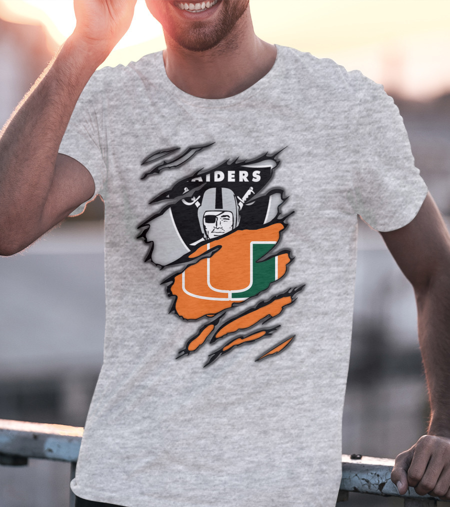 Raiders And Miami Hurricanes Split T-Shirt