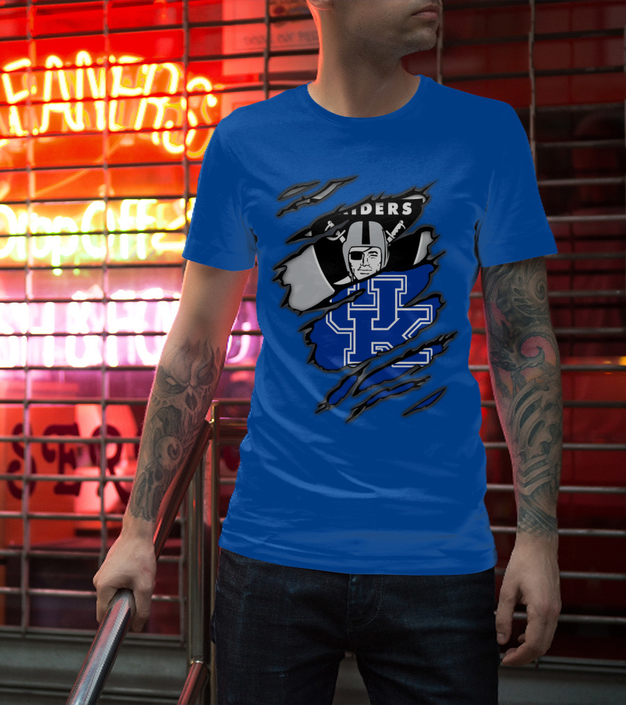 Raiders Kentucky Interlocking Design With Raider And UK Symbols T-Shirt