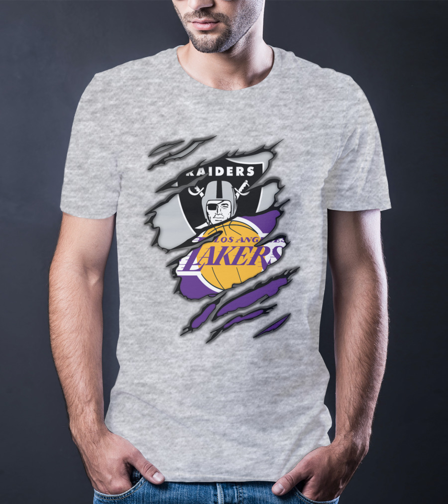 Raiders Los Angeles Lakers Basketball Football Fan Mashup T-Shirt