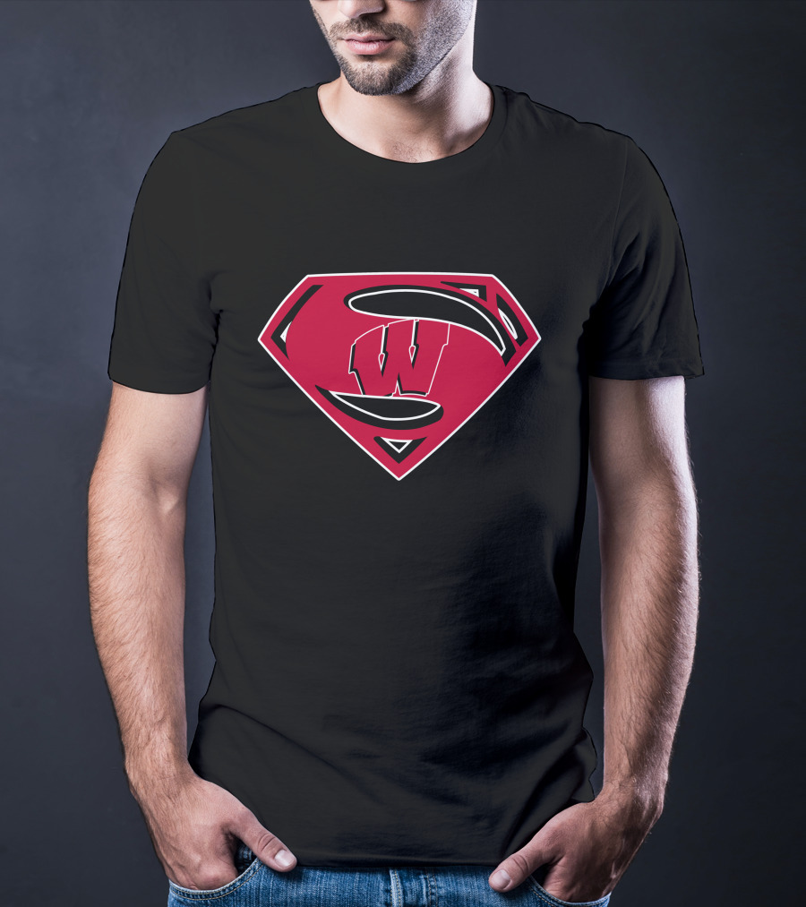 Superman Wisconsin Badgers Logo Emblem T-Shirt