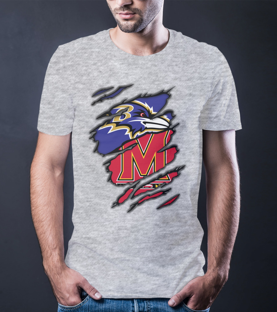 Ravens Maryland Logo With Baltimore And University Of Maryland Elements T-Shirt