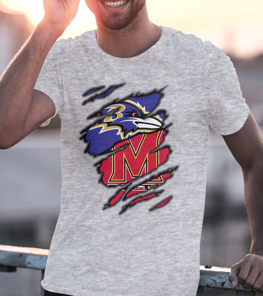 Ravens Maryland Logo With Baltimore And University Of Maryland Elements T-Shirt
