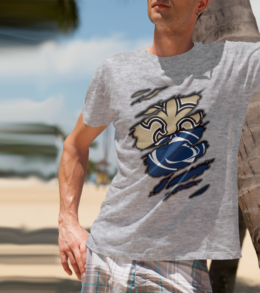 Saints Penn State Logo Combination Torn Effect T-Shirt