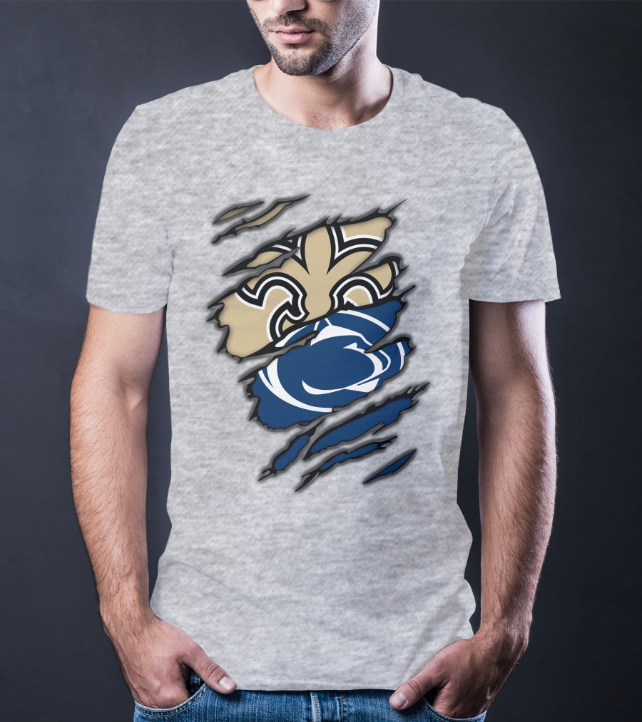Saints Penn State Logo Combination Torn Effect T-Shirt