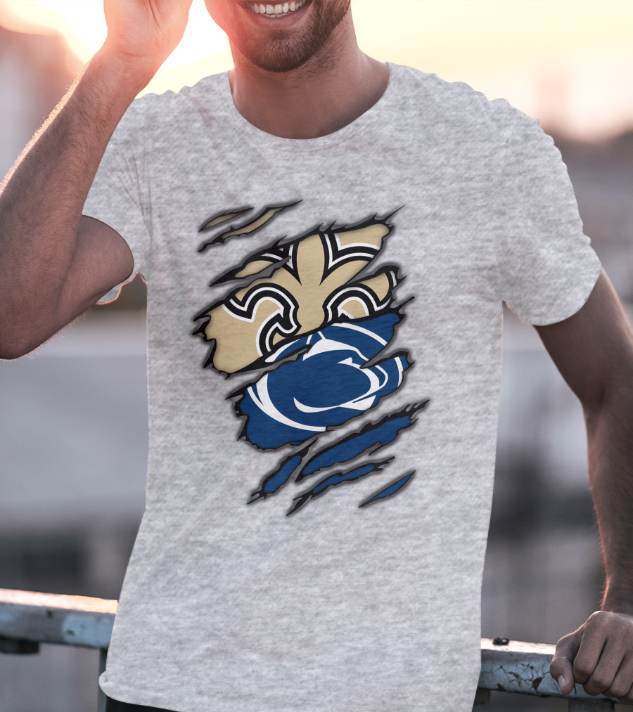 Saints Penn State Logo Combination Torn Effect T-Shirt