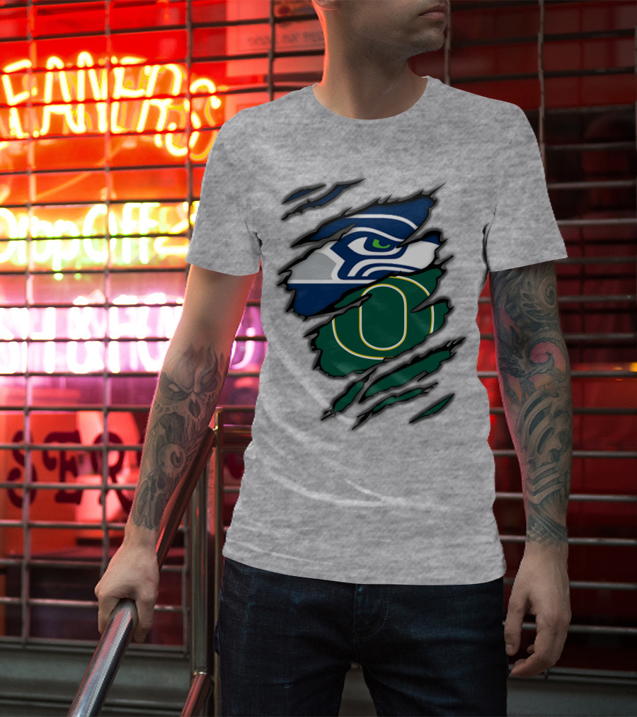 Seahawks Ducks Claw Style Logo Rip Combination T-Shirt