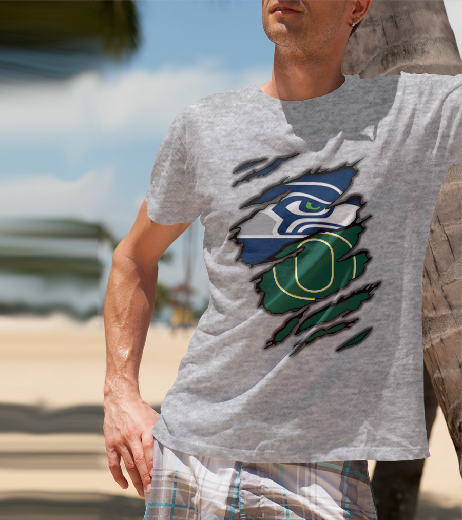 Seahawks Ducks Claw Style Logo Rip Combination T-Shirt